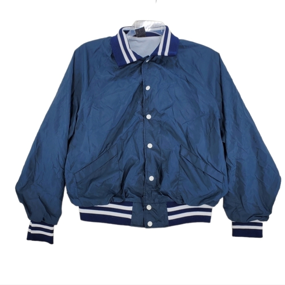 Aristo Jac Blue Bomber Jacket Ft Lewis Champions Mens L Lined SnapButton USA VTG